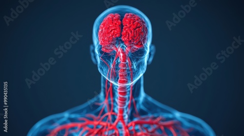 Human Anatomy Model with Highlighted Blood Vessels photo