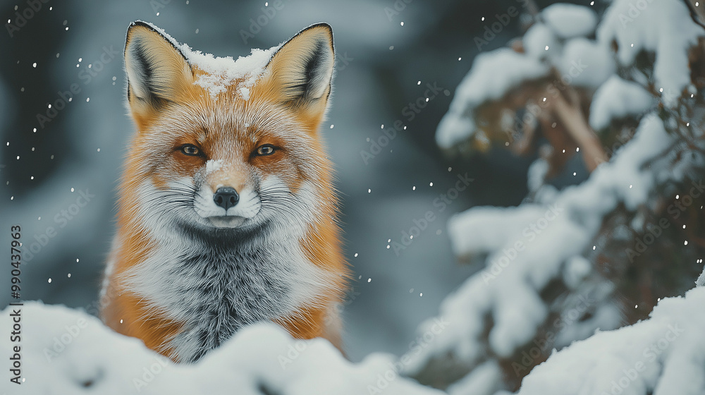 A fox in a snow area. A fox in a snow area.