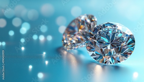 Sparkling Diamonds on Blue Background