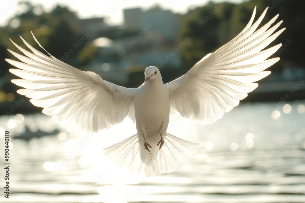 Obraz premium International Week of Science and Peace. World Science Day for Peace and Development. Illustration with a white dove symbol of peace.