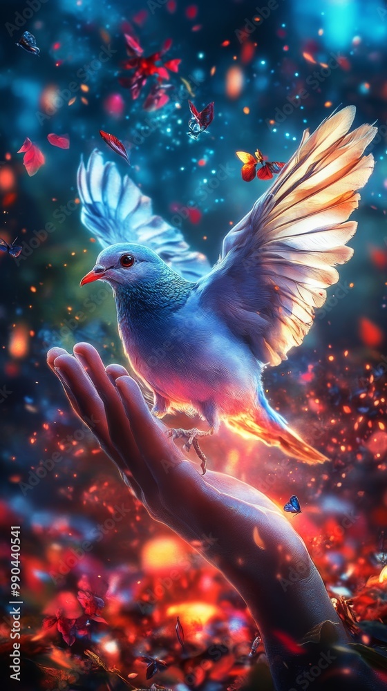 International Week of Science and Peace. World Science Day for Peace and Development. Illustration with a white dove symbol of peace. International Week of Science and Peace. World Science Day for Peace and Development. Illustration with a white dove symbol of peace.