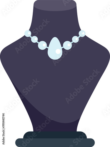 Black mannequin neck is showcasing an elegant pearl necklace with a beautiful teardrop pendant