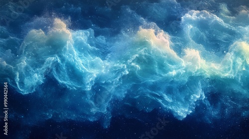 Abstract Cosmic Cloudscape with Swirling Blue Hues