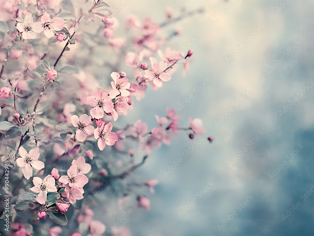 Soft Pink Cherry Blossoms Branch Illustration Soft Pink Cherry Blossoms Branch Illustration