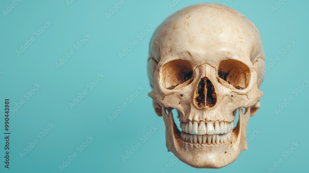 Obraz premium Human Skull on Blue Background