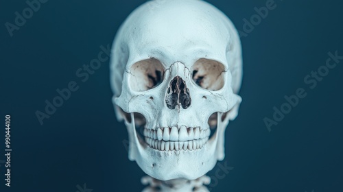 Detailed Anatomy of a Human Skull on Blue Background photo