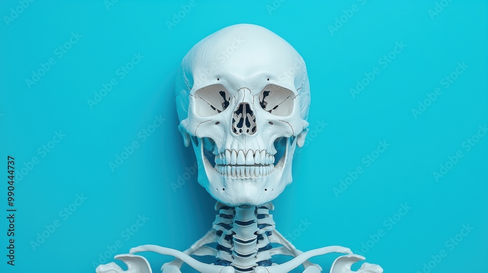 Realistic Human Skeleton Model on Blue Background Realistic Human Skeleton Model on Blue Background
