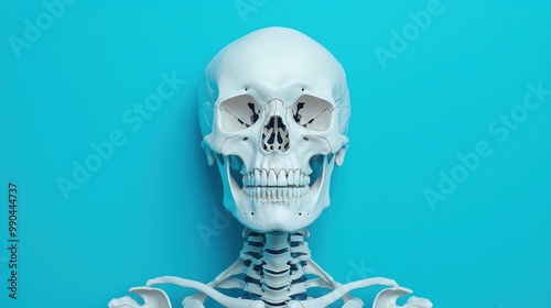 Realistic Human Skeleton Model on Blue Background