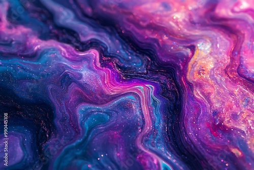 Abstract Background with Swirling Purple and Blue Hues and Glittering Texture