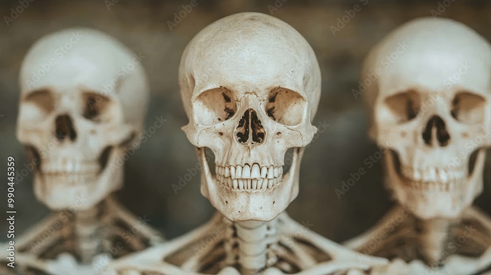 Human Skeletons Arrangement on Neutral Background Human Skeletons Arrangement on Neutral Background