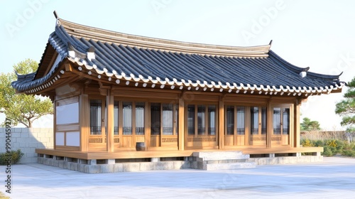 Wallpaper Mural Traditional Korean wooden house with tiled roof and a patio in front. Torontodigital.ca