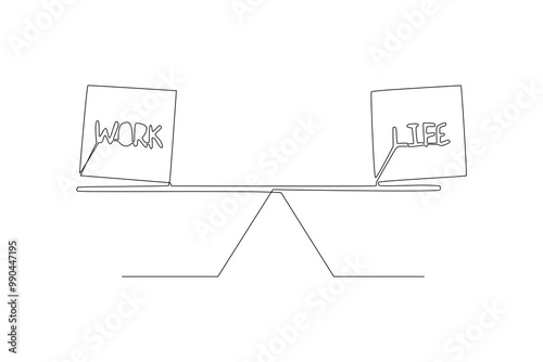 Simple continuous line drawing of work balance and work life balance. Work life balance minimalist concept.