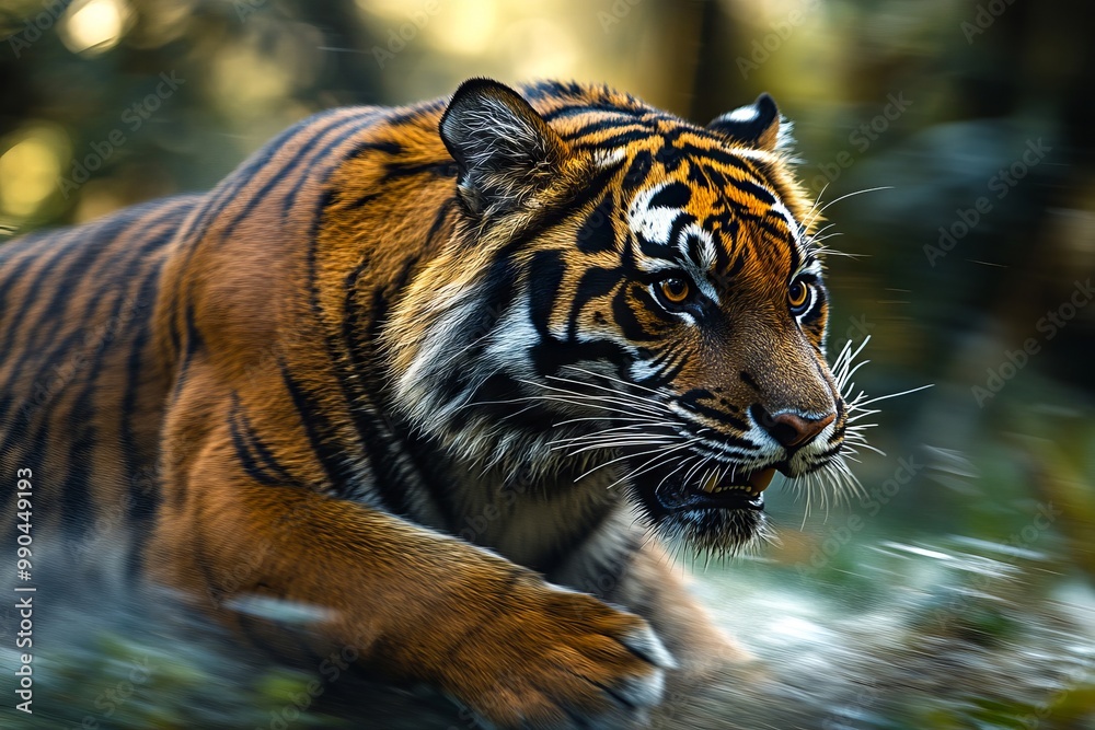 Obraz premium A close up of a tiger walking through the woods