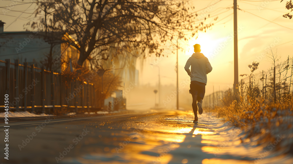 A man on a jog in the park at morning sunrise. AI Generated A man on a jog in the park at morning sunrise. AI Generated