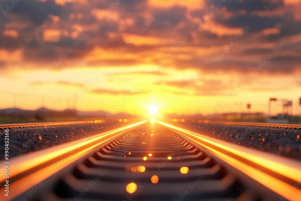 A captivating sunset viewed through railway tracks, creating a serene and picturesque atmosphere. A captivating sunset viewed through railway tracks, creating a serene and picturesque atmosphere.