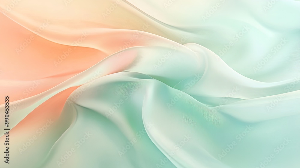 Obraz premium Light pastel background with smooth gradients in mint green, peach, and light yellow tones. Ideal for fresh, modern designs or lifestyle product displays.