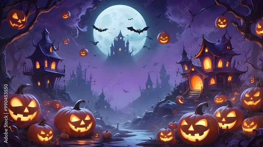 Fototapeta premium Glowing Jack-o'-Lanterns and Halloween Night Ambience