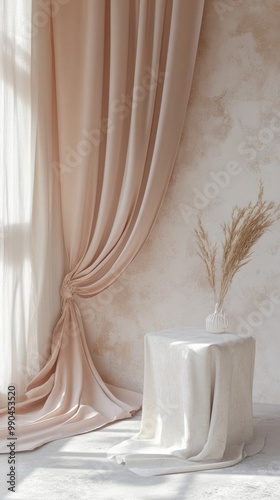 Background Featuring a Rose Wall and Draped Silk