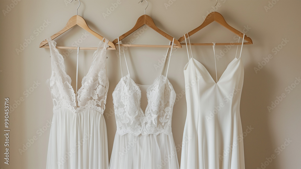 elegant wedding dresses hanging on a rack, perfect for bridal boutiques and wedding planners. elegant wedding dresses hanging on a rack, perfect for bridal boutiques and wedding planners.