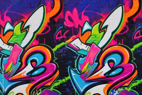 Vibrant Flamboyant Graffiti Wallpaper Design in Bright Neon Colors