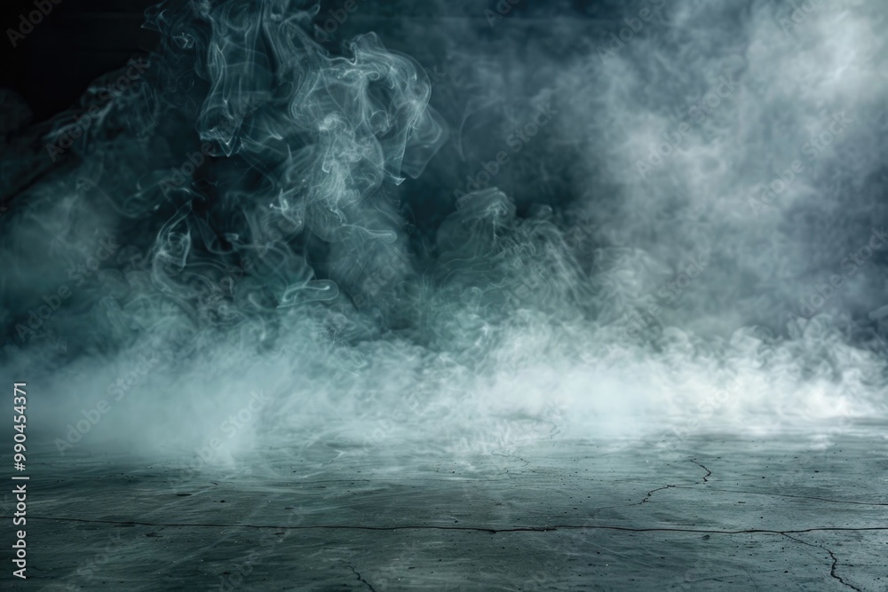 Sport Background. Dark Room with Concrete Floor and Abstract Smoke Texture Sport Background. Dark Room with Concrete Floor and Abstract Smoke Texture