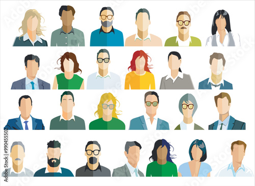 Gruppe von Personen Portrait, Gesichter isoliert auf weißem Hintergrund. illustration..eps