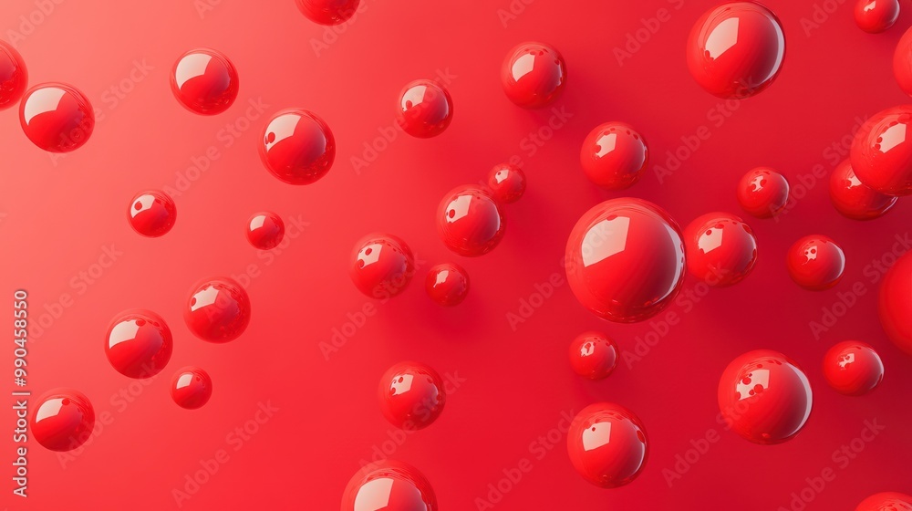 Red glossy spheres floating on a red background. Red glossy spheres floating on a red background.