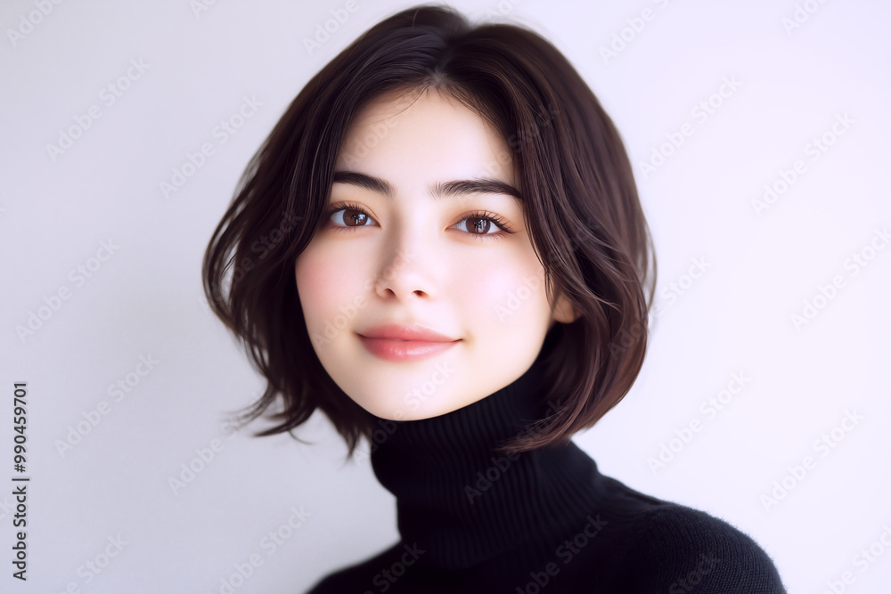 ナチュラルな微笑みのショートヘア女性 ナチュラルな微笑みのショートヘア女性