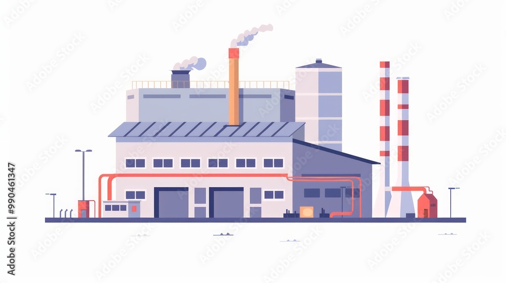 Minimal Factory Building Front View in Flat Design Minimal Factory Building Front View in Flat Design