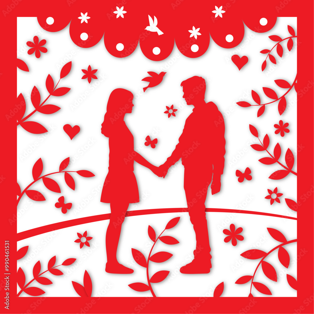 Fototapeta premium Happy Valentine's Day greeting card in paper cut style