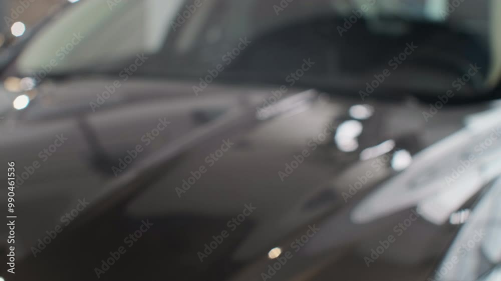 Famale hand gives a car keys to male hand in the car dealership close up. Unrecognized auto seller and a woman who bought a vehicle shake hands.