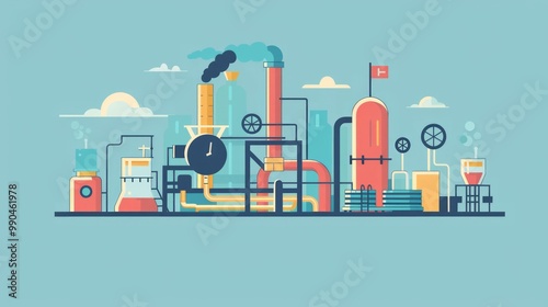 Minimalistic Flat Design of Industrial Manufacturing Scene