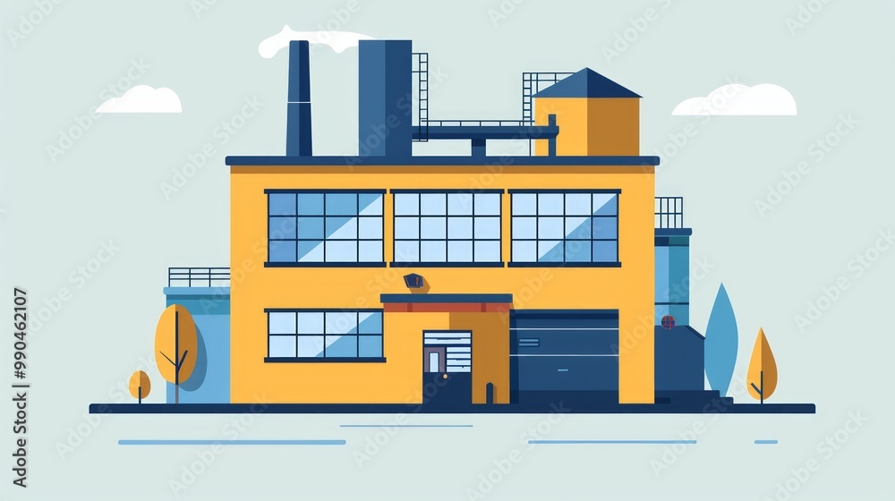 Minimalistic Flat Design of Factory Front View Minimalistic Flat Design of Factory Front View