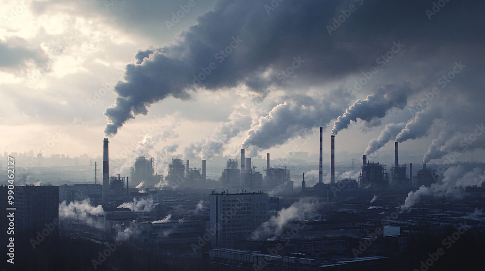industrial cityscape with smoky sky - pollution, urban, gray, cloudy, factory, pollution, gloomy, atmosphere industrial cityscape with smoky sky - pollution, urban, gray, cloudy, factory, pollution, gloomy, atmosphere