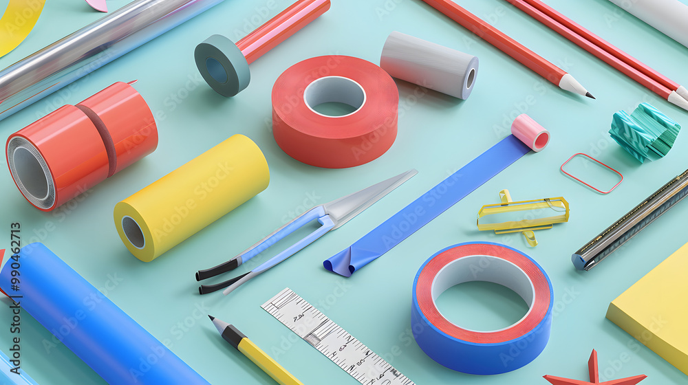 Tape school equipment 3D cartoon Tape school equipment 3D cartoon