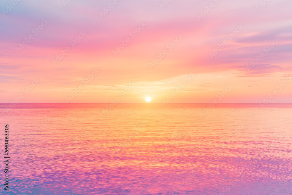 The fiery sun dips below the ocean's horizon, painting the sky with vibrant hues of orange and purple The fiery sun dips below the ocean's horizon, painting the sky with vibrant hues of orange and purple