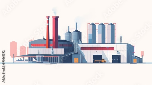 Minimalistic Factory Design in Flat Front View