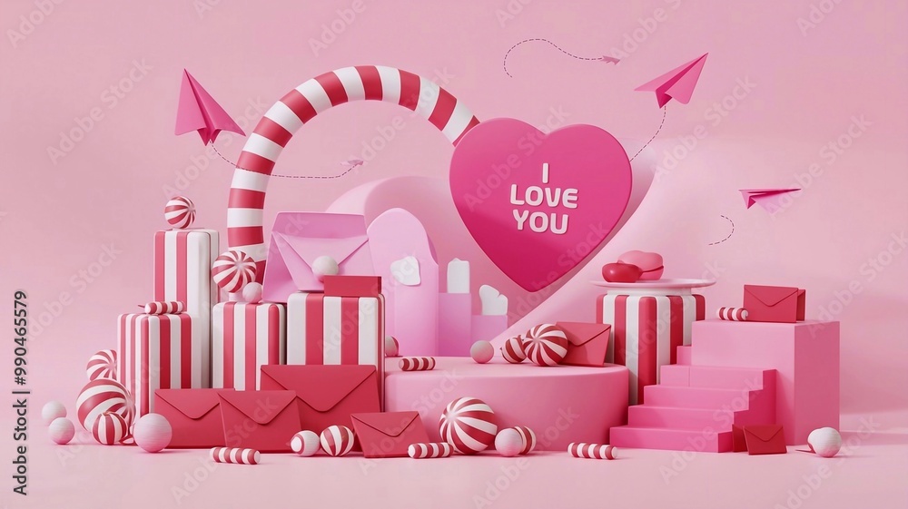 Two heart shaped podiums for Valentine's day, wedding, Women's or Mother's day. Red and white colors. Love concept. Scene with empty space. 3d render illustration. Two heart shaped podiums for Valentine's day, wedding, Women's or Mother's day. Red and white colors. Love concept. Scene with empty space. 3d render illustration.