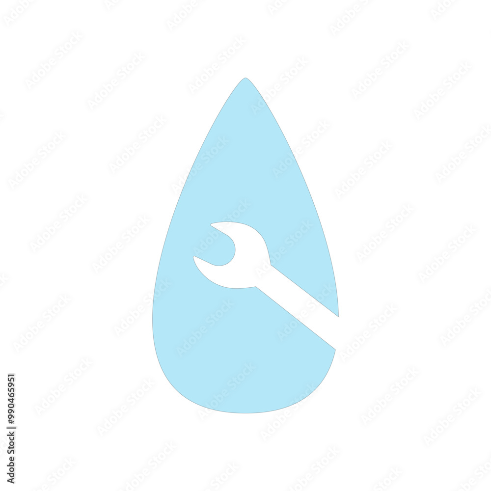 Water drop with wrench tool vector illustration on white background. Plumbing repair icon Water drop with wrench tool vector illustration on white background. Plumbing repair icon
