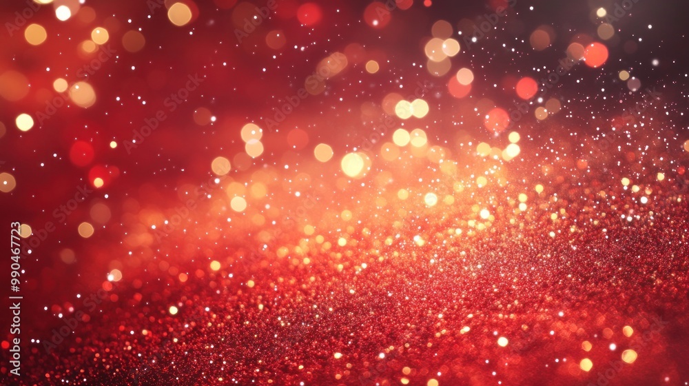 Fototapeta premium Red glitter background with blurry lights.