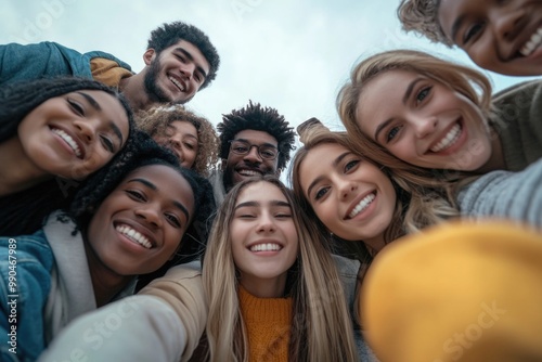 Group of young individuals from various ethnic backgrounds sharing a moment of joy and camaraderie.