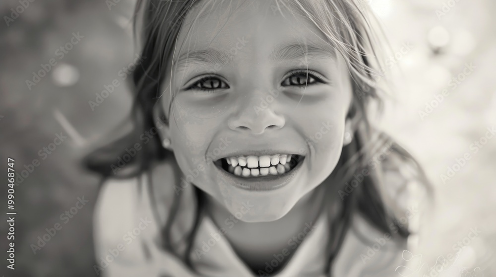 Happy child with toothy smile looking upwards. Happy child with toothy smile looking upwards.