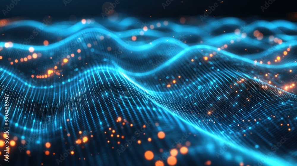 A modern technology background with glowing blue lines running through a deep blue steel mesh, showcasing a futuristic aesthetic with space for additional design elements. A modern technology background with glowing blue lines running through a deep blue steel mesh, showcasing a futuristic aesthetic with space for additional design elements.