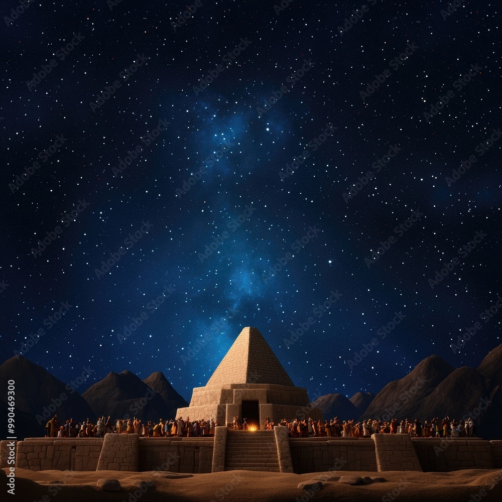 Naklejka premium Majestic Pyramid Under Starry Night Sky
