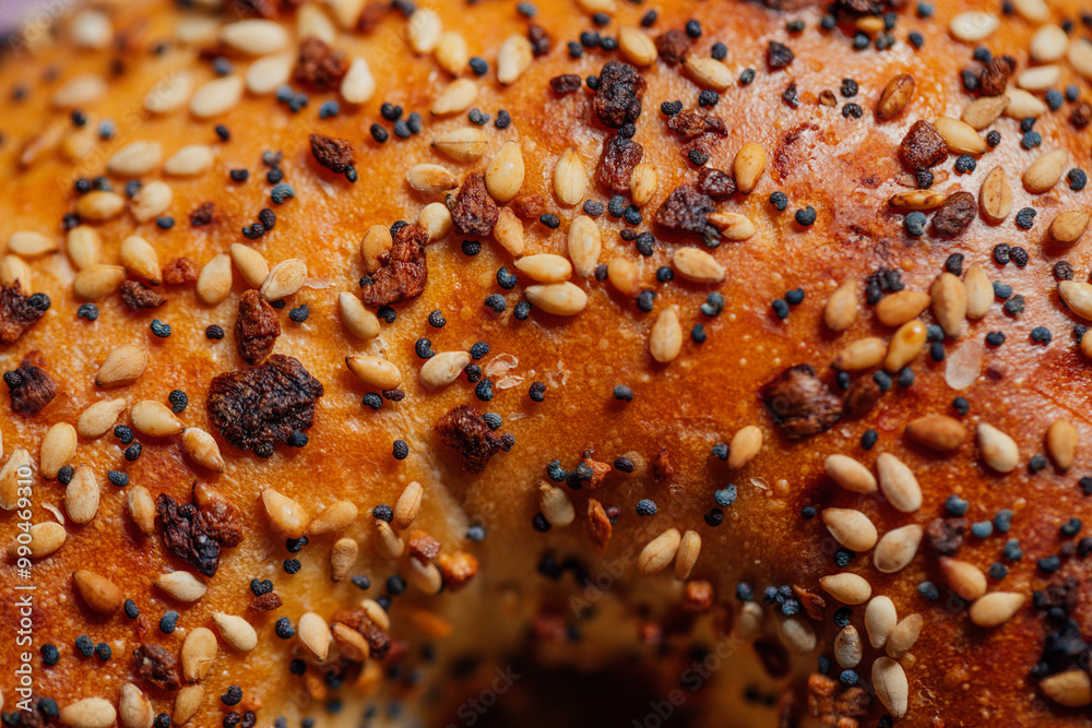 close up of everything bagel texture close up of everything bagel texture