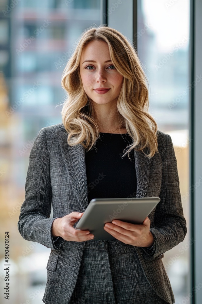 Businesswoman working on tablet pc. Female executive in smart casual business attire. Businesswoman working on tablet pc. Female executive in smart casual business attire.
