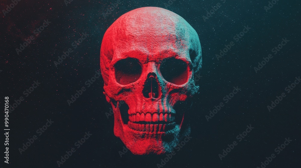 Colorful Skull Art with Neon Lighting Effects