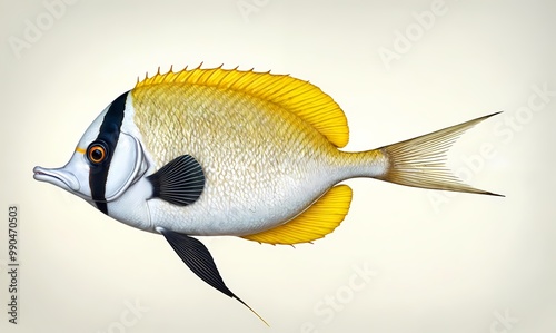 Schooling Bannerfish (Heniochus diphreutes) in detailed side view with yellow accents photo