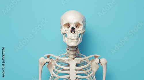 Human Skeleton Model on Blue Background