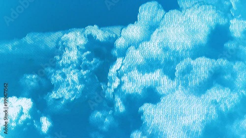 Big blue trippy cloud glitching in analog VHS style